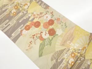 扇に秋草・ヱ霞模様織出し袋帯